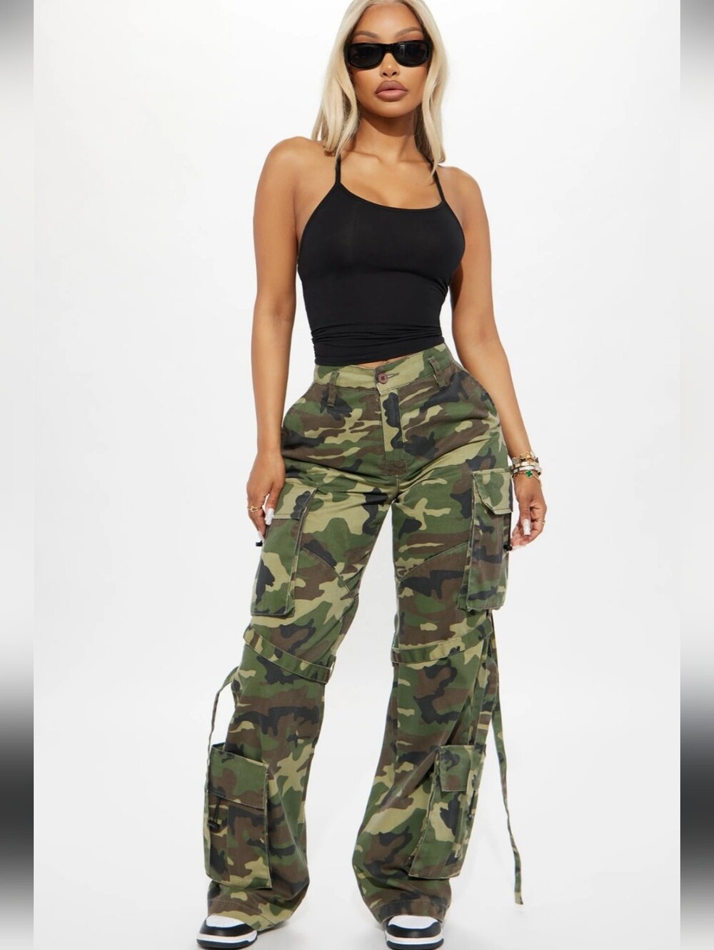 NWT Fashion Nova Level You Up Wide Leg Camo Cargo Pants XL